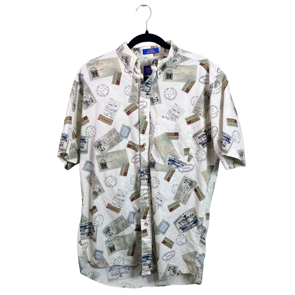 Pendleton Postcard Print Shirt Y2K Mens Medium Gorpcore Old Money